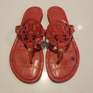 Red Leather Tory Burch Miller Croc print Sandals
